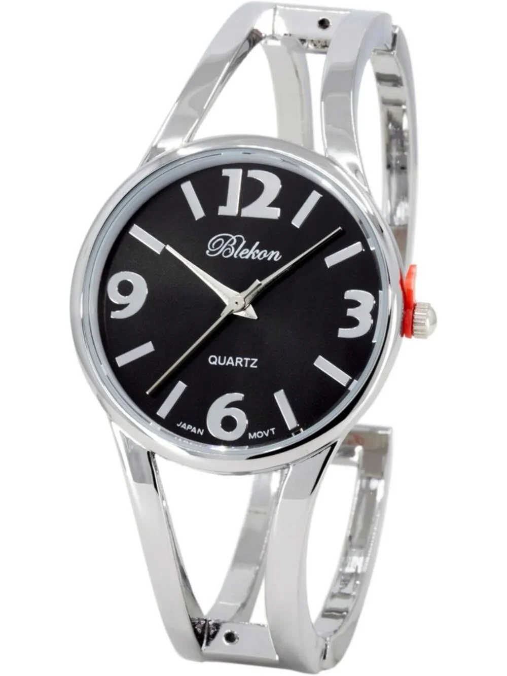 Women's Black/Silver Elegant Analog Quartz Casual Metal Cuff Bangle Design Watch